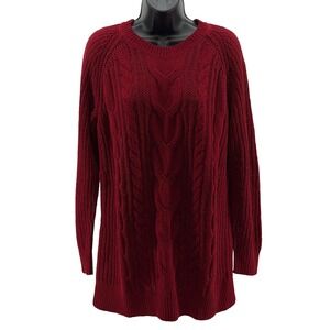J. Jill Sweater Womens XS Red Chenille Cable Knit Pullover Crew Neck Tunic